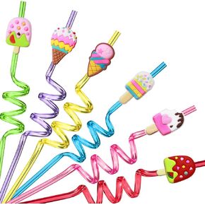 24 Reusable Ice Cream Straws for Birthday Party Supplies | Party Favors with 2 Cleaning Brush