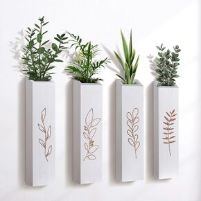 4 Pack Wood Indoor Wall Planters, Modern Wall Decor for Living Room Bedroom, Farmhouse Pocket Wall Vases for Dried Flowers and Faux Greenery Plants - Brown