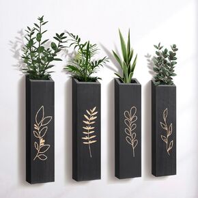 4 Pack Wood Indoor Wall Planters, Modern Wall Decor for Living Room Bedroom, Farmhouse Pocket Wall Vases for Dried Flowers and Faux Greenery Plants - Brown in Kuwait