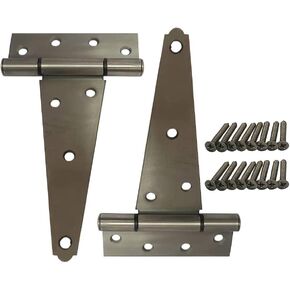 QCAA Stainless Steel Extra Heavy Tee Hinge, 6" x 2.5mm, with Stainless Screws & Hinge Pin, Black Coated, 2 Pack