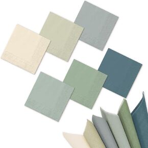 Whaline 120 Sheet Sage Green Cocktail Napkin 2 Ply Nude Sage Green Color Paper Napkins Milky White Brown Green Disposable Dinner Napkins for Wedding Baby Shower Supplies