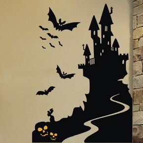 DNVEN Halloween Wall Decals Spooky Cemetery Skeleton Skull Crow Bats Ancient Castle Window Stickers Halloween Decorations for Kids Rooms Nursery Halloween Party 16 inches x 22 inches