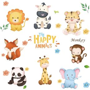 Runtoo Animal Wall Decals Monkey Giraffe Elephant Wall Art Stickers for Kids Bedroom Baby Nursery Wall Decor