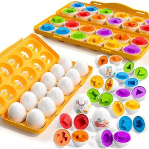 TEMI Sensory Montessori Toys Gifts -12 Toy Eggs with Eggs Holder for Toddlers 1-3, Color Matching Eggs Shape Sorter for Kid Girls Boys Age 3-9