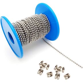 30 Feet Stainless Steel Ball Chains Necklace with 20pcs Connectors, 2.3mm Bead Chains Roll Sets