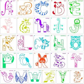 Kaemi Animal Letter Stencils for Painting 26 Pcs Stencils for Crafts Reusable Stencils for Kids Learning Drawing DIY Painting on Wood, Walls, Cards, Rocks(6x6 in)