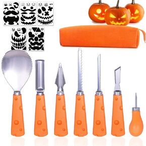 Halloween Pumpkin Carving Kit with 12pcs Stencils, (7 Pieces Pumpkin Carving Tools Set), Pumpkin Carving Set