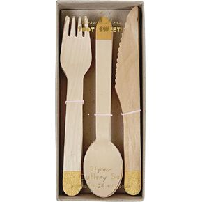 Meri Meri Gold Wooden Cutlery Set (Pack of 24)