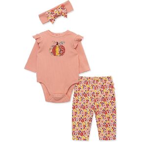 Little Me Clothes for Baby Girl's 3-Piece 100% Cotton Onesie, Headband, and Pant Set, 0-24 Months