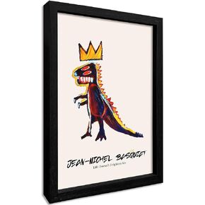 Framed Basquiat Wall Art, Basquiat Poster Jean Michel Basquiat Dinosaur King Animals Colorful Graffiti Canvas for Bedroom Living Room Decor Office(Black,3Pcs8x10in)