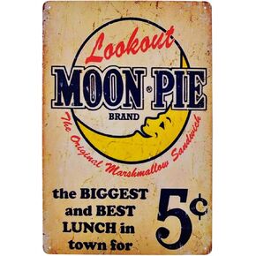 Flytime Lookout Moon Pie the Biggest And Best Lunch In Town for 5 Cent Tin Signs Vintage Coffee Country Home Bar Wall Decor Art Poster Sign 8X12Inch 8X12Inch