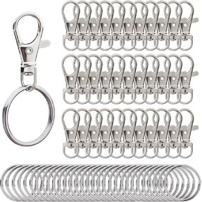 Hapeper Metal Swivel Snap Hooks with Split Key Rings Keychain for Lanyards Jewelry Findings (60 Pieces)