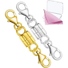 925 Sterling Silver Necklace Clasps and Closures Double Round Buckle Gold and Silver Suitable for Jewelry Making Necklaces Bracelet Safety Clasp - Made in Italy (2 pcs Silver+Gold) in Kuwait