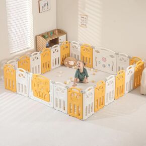 IFLETH Baby Playpen Foldable Playpen for Babies and Toddlers,14 Panels Baby Play Pen Large Baby Play Yard,Portable Baby Fence Play Area Baby Gate Playpen Safety Activity Center Adjustable Shape