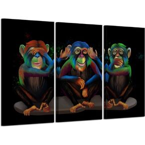 KREATIVE ARTS 3 Panel Animals Canvas Print Wall Art See Hear Speak No Evil Monkeys Wall Art Modern Gorilla Poster and Prints Walls Painting Decorative Art for Home Decor 16x32inchx3