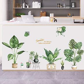 Watercolor Monstera Tropical Jungle Leaves Wall Decals, DIY Safari Green - Peel and Stick Wall Stickers