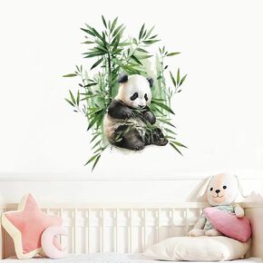 PLIGREAT Cute Big Panda Watercolor Bamboo Wall Stickers, Removable Vinyl Peel and Stick Wall Decals for Nursery Bedroom Playroom Living Room Wall Decoration Home Indoor DIY Art Decor