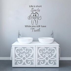 Smile Teeth Wall Sticker - Dental Clinic Decor, Dentist Wall Art Decals,Tooth Decoration for Clinic or Dental Practice Transform Your Space with Dental Wall Stickers (Black-JZY074-Smile teeth)