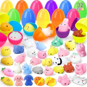 TOY Life 24 Pack Plastic Prefilled Easter Eggs with Mochi Squishy Toys Inside for Kids Boys Girls, Easter Basket Stuffers for Toddler Kids Easter Egg Fillers with Toys Small Easter Toy Bulk Classroom