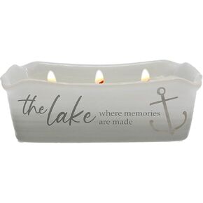 Pavilion - at The Lake - 12-Ounce Wax Reveal Natural Soy Wax 3 Wick Candle, Jasmine Scented, Hidden Message Candle, Lake House Décor, 1 Count, 7.5 x 3.5 x 2.25-inch, Gray