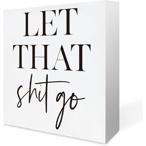 Funny Bathroom Wood Box Sign Desk Sign Let That Shit Go Wooden Block Sign for Bathroom Shelf Toilet Restroom Home Tabletop Desk Decor, Farmhouse Guest Bathroom