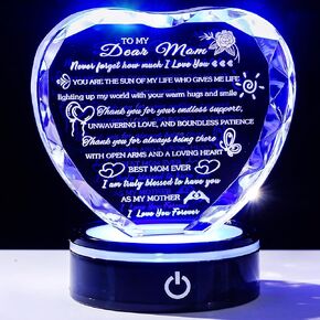 Gifts for Mom with Colorful LED Base Unique Moms Birthday Gifts from Daughter Son Crystal Heart to My Mom Keepsakes Gifts for Mother's Day Christmas Valentine's Day Best Mom Ever Presents