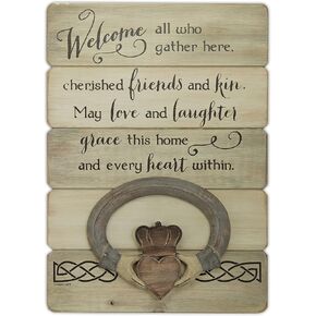 Abbey Gift, Khaki Tan, (Abbey & CA Gift) Irish Welcome Claddagh Wall Plaque, 10" x 14" x 1" Inches