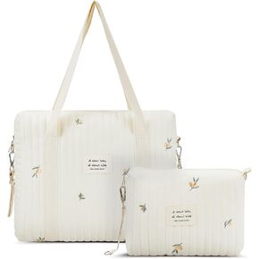 Paterr 2 Pcs Diaper Bag Tote for Baby Small Multifunction Maternity Bag Quilted Cotton Cute Stroller Storage Bag Travel