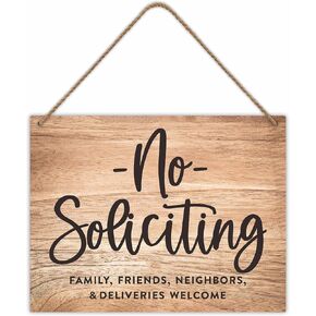 No Soliciting, Family, Friends, Neighbors, Deliveries Welcome - 8"X10" Wooden Door Sign With Sisal Rope, Front Door, Entry Way, Housewarming Gift, Home & Office Decorations -A18