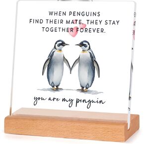 Anniversary Wedding Gifts for Men Women, Romantic Gifts for Him Her, Cute Penguin Plaque, I Love You Gifts, Christmas Birthday Gifts for Couples, Girlfriend, Boyfriend, Wife, Husband