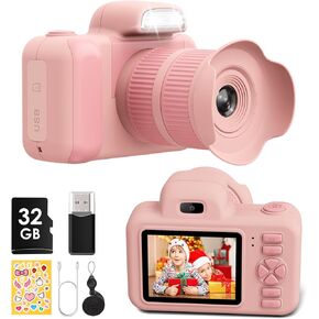 GREENKINDER Upgrade Kids Camera Christmas Birthday Gifts for Boys Girls Age 3-12, Children Digital Video Cameras with Flash, 2 Inch Screen Selfie Camcorder HD 1080P Video 32GB Black