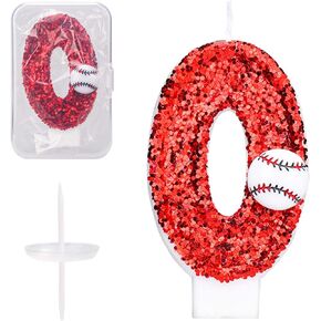 Baseball Birthday Number Candle, 2.95in Happy Birthday Cake Topper Red Sequins Number Candle Sports Theme Baseball Cake Decorations for Anniversary Celebrations Party Supplies (1)