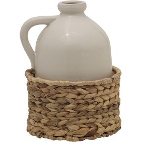 Elements Ceramic Jug Vase with Seagrass Basket Base, Cream