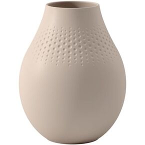 Villeroy & Boch - Manufacture Collier Sand, Tall vase Perle, 20 cm, Premium Porcelain, Beige