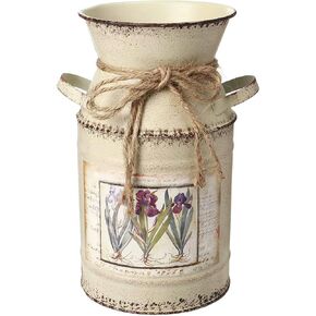 Shabby Metal Vase for Flower Rustic Vase White Vase Pitcher with Handle French Vintage Jug for Home Decoration Wedding Party Metal