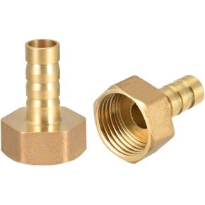 uxcell Brass Hose Barb Fitting Connector, 10mm Barb G1/2 Female Thread Pipe Adapter, 2Pcs