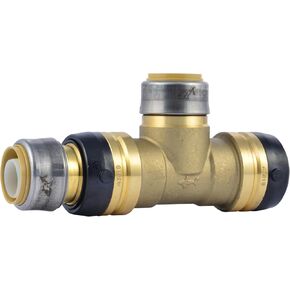 SharkBite 1-1/4 Inch x 1-1/4 Inch x 1 Inch Reducing Tee, Push to Connect Brass Plumbing Fitting, PEX Pipe, Copper, CPVC, PE-RT, HDPE, UXL08353528
