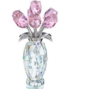 H&D HYALINE & DORA Colorful Crystal Rose Figurine Rose Flower Gifts for Women Crystal Glass Rose Collectible Figurines Crystal Flower Ornament for Wedding Party,Include Gift Box