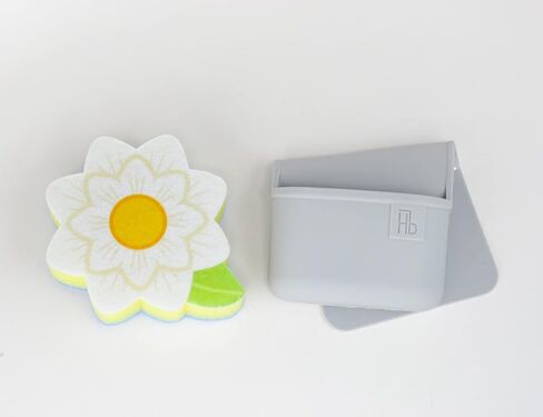 Lil' Holster Mini (Stone with Flower Sponge) - Silicone Sponge Holder, Kitchen Organizer, Dishwasher Safe, Drains Sponges, Clings to Sink, Non-Porous Surface, Easy to Clean, 5.94 x 4.17 x 2.09 in in Saudi Arabia