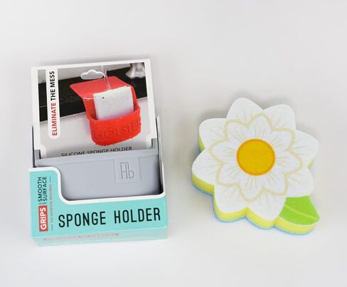 Lil' Holster Mini (Stone with Flower Sponge) - Silicone Sponge Holder, Kitchen Organizer, Dishwasher Safe, Drains Sponges, Clings to Sink, Non-Porous Surface, Easy to Clean, 5.94 x 4.17 x 2.09 in in Saudi Arabia