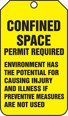 Accuform TSS822CTM PF-Cardstock Scaffold Status Tag, Legend "Confined Space Permit Required", 5.75" Length x 3.25" Width x 0.010" Thickness, Black on Yellow (Pack of 5) in Saudi Arabia