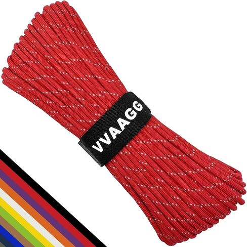 VVAAGG Reflective Paracord, 550 Parachute Cord, 4MM 7-Strand Nylon Rope | Utility Para Cords Lanyard for Tent Camping Hiking Survival Bracelet Tactical Clothesline DIY Projects in Kuwait