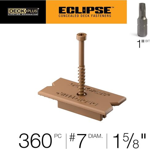 Deck Plus Eclipse Hidden Deck Fasteners, Deck Screws, Wood Screws, Stainless Steel, Brown, 360 Pack in Saudi Arabia