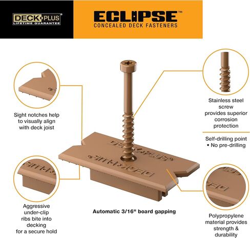Deck Plus Eclipse Hidden Deck Fasteners, Deck Screws, Wood Screws, Stainless Steel, Brown, 360 Pack in Saudi Arabia