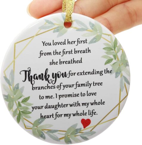 Two-Side Printed Ceramic Wedding Ornament from Groom, Gift for Mother of The Bride, Mother in Law Gift from Groom - I Promise to Love Your Daughter with My Whole Heart for My Whole Life in Saudi Arabia