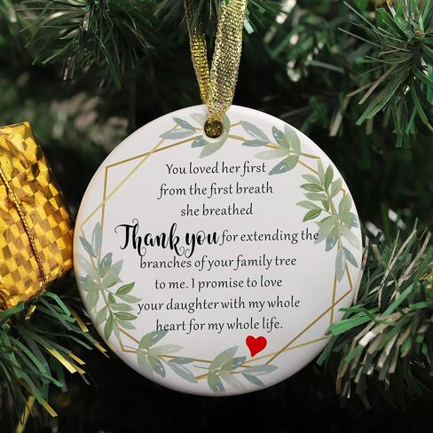 Two-Side Printed Ceramic Wedding Ornament from Groom, Gift for Mother of The Bride, Mother in Law Gift from Groom - I Promise to Love Your Daughter with My Whole Heart for My Whole Life in Saudi Arabia