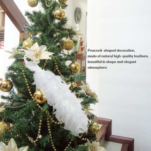 BestAlice 2 Pcs White Peacock Christmas Ornaments, 17.5 Inch Long Tail Feather Peacock Clip Ornament, Glittered Phoenix Christmas Ornament, Faux Simulation Feather Peacock for Christmas Tree Decor in Saudi Arabia