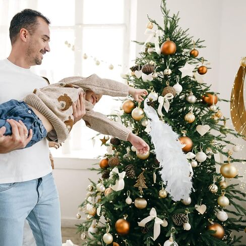 BestAlice 2 Pcs White Peacock Christmas Ornaments, 17.5 Inch Long Tail Feather Peacock Clip Ornament, Glittered Phoenix Christmas Ornament, Faux Simulation Feather Peacock for Christmas Tree Decor in Saudi Arabia