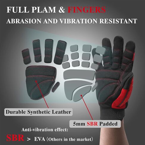 HANDLANDY Anti Vibration Gloves, SBR Padding, TPR Protector Impact Gloves, Men Mechanic Work Gloves (Large) in Saudi Arabia