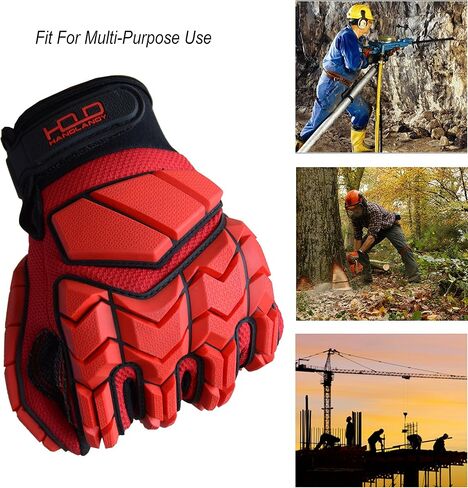 HANDLANDY Anti Vibration Gloves, SBR Padding, TPR Protector Impact Gloves, Men Mechanic Work Gloves (Large) in Saudi Arabia